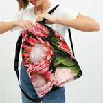 Bunches of Proteas Print Drawstring Backpack