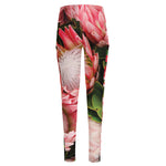 Bunches of Proteas Print High-Waisted Pocket Leggings