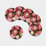 Bunches of Proteas Print Leather Coaster Set