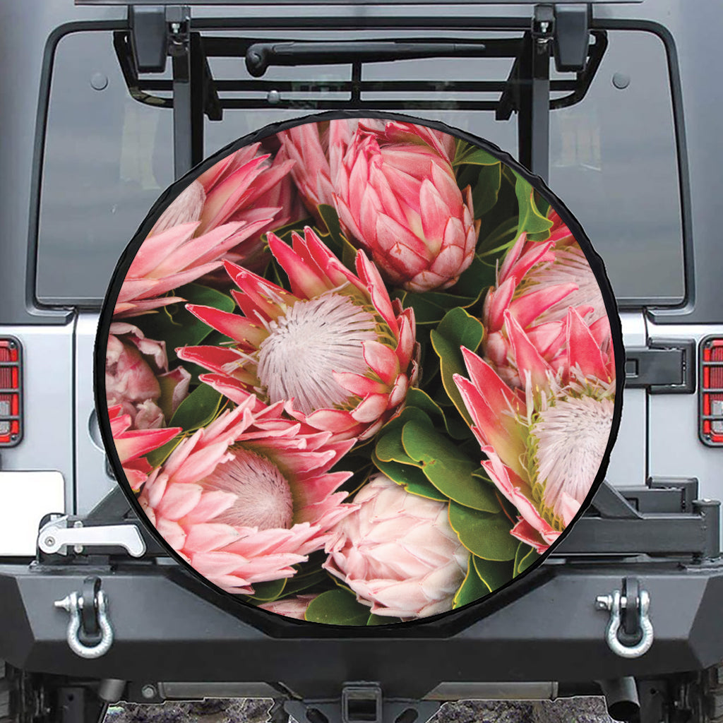 Bunches of Proteas Print Leather Spare Tire Cover