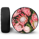 Bunches of Proteas Print Leather Spare Tire Cover