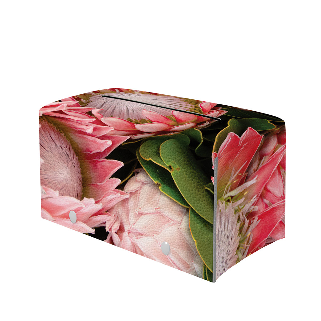 Bunches of Proteas Print Leather Tissue Box Cover