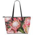 Bunches of Proteas Print Leather Tote Bag With Zipper