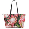 Bunches of Proteas Print Leather Tote Bag