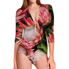 Bunches of Proteas Print Long Sleeve Swimsuit