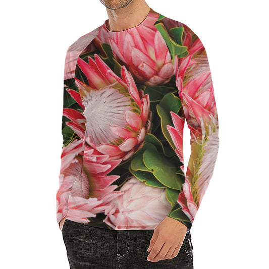 Bunches of Proteas Print Men's Long Sleeve Rash Guard