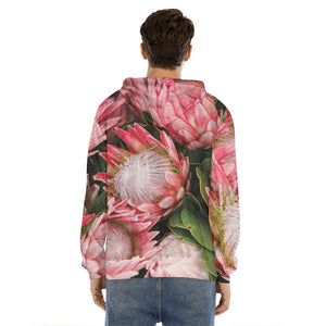 Bunches of Proteas Print Men's Velvet Pullover Hoodie