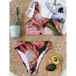 Bunches of Proteas Print One Shoulder Bikini Top