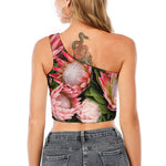 Bunches of Proteas Print One Shoulder Crop Top