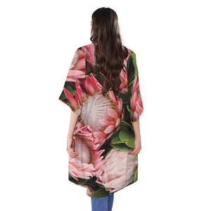 Bunches of Proteas Print Open Front Beach Cover Up