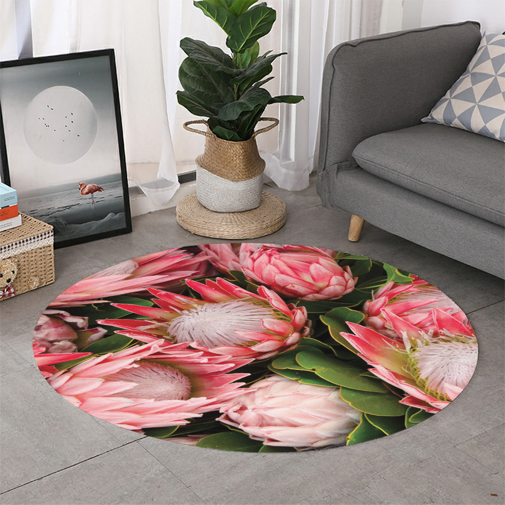 Bunches of Proteas Print Round Rug