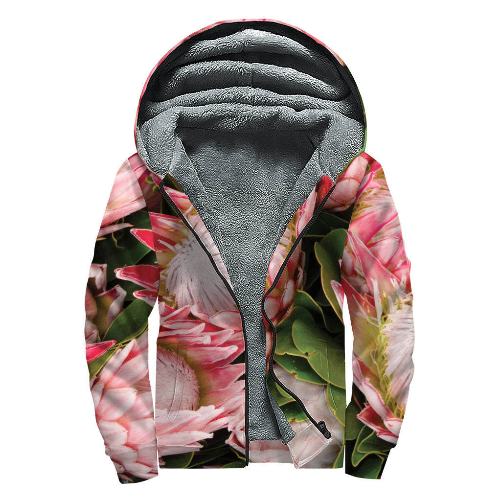 Bunches of Proteas Print Sherpa Lined Zip Up Hoodie