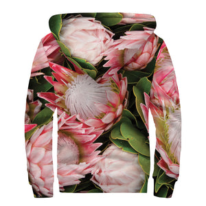 Bunches of Proteas Print Sherpa Lined Zip Up Hoodie