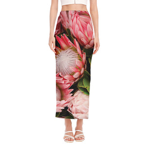 Bunches of Proteas Print Side Slit Maxi Skirt