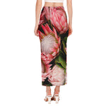 Bunches of Proteas Print Side Slit Maxi Skirt