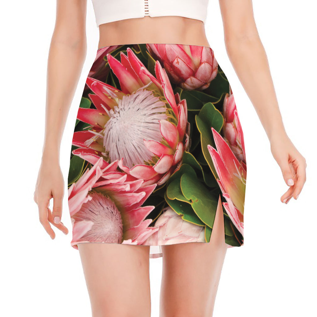 Bunches of Proteas Print Side Slit Mini Skirt