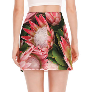 Bunches of Proteas Print Side Slit Mini Skirt