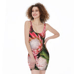 Bunches of Proteas Print Sleeveless Bodycon Dress