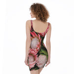 Bunches of Proteas Print Sleeveless Bodycon Dress