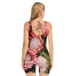 Bunches of Proteas Print Sleeveless One Piece Swimsuit