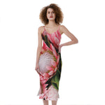 Bunches of Proteas Print Slim Fit Midi Cami Dress