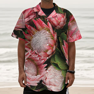 Bunches of Proteas Print Textured Short Sleeve Shirt