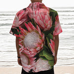 Bunches of Proteas Print Textured Short Sleeve Shirt