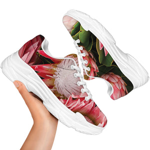 Bunches of Proteas Print White Chunky Shoes