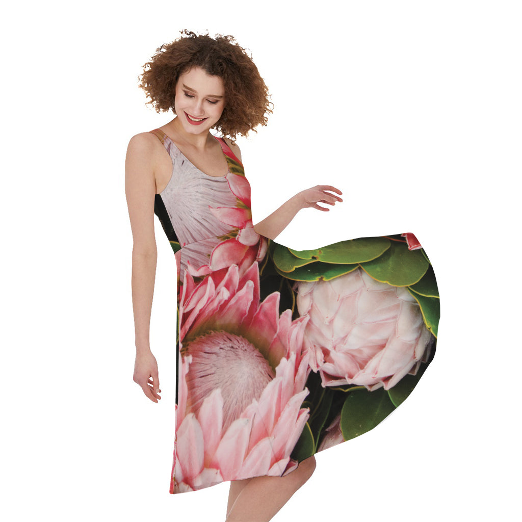 Bunches of Proteas Print Women's Sleeveless Dress