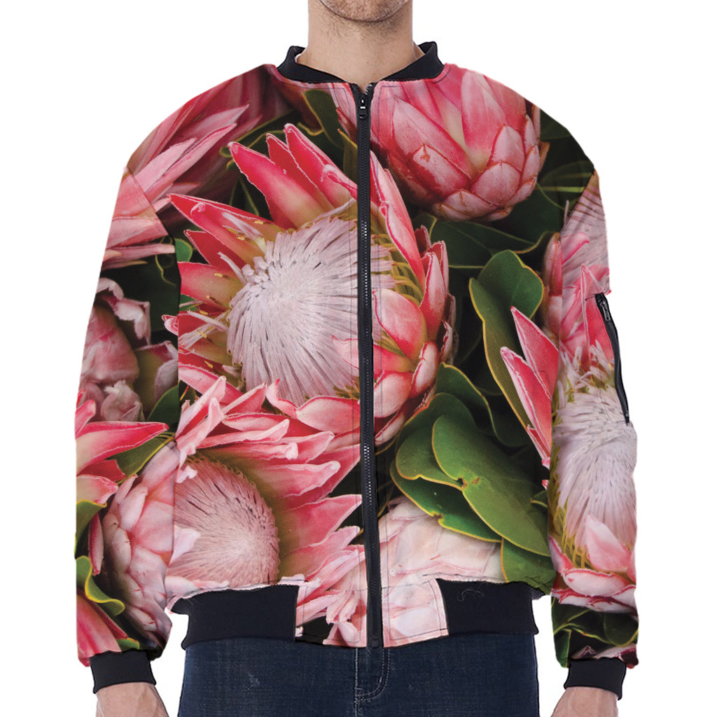 Bunches of Proteas Print Zip Sleeve Bomber Jacket