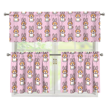 Bunny Corgi Pattern Print 3 Piece Kitchen Curtains