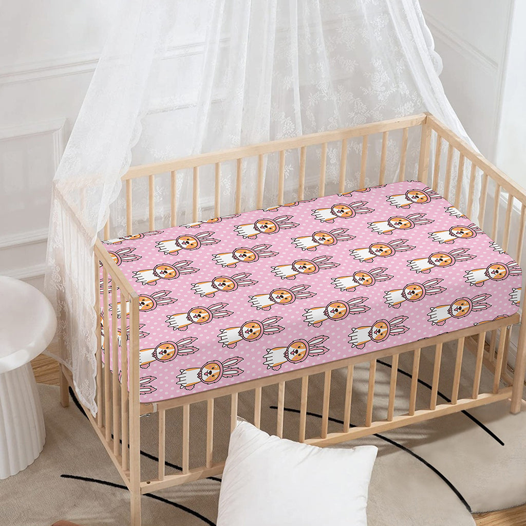 Bunny Corgi Pattern Print Baby Crib Sheet