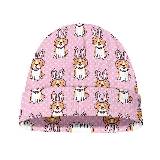 Bunny Corgi Pattern Print Beanie