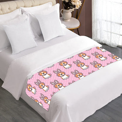 Bunny Corgi Pattern Print Bed Runner