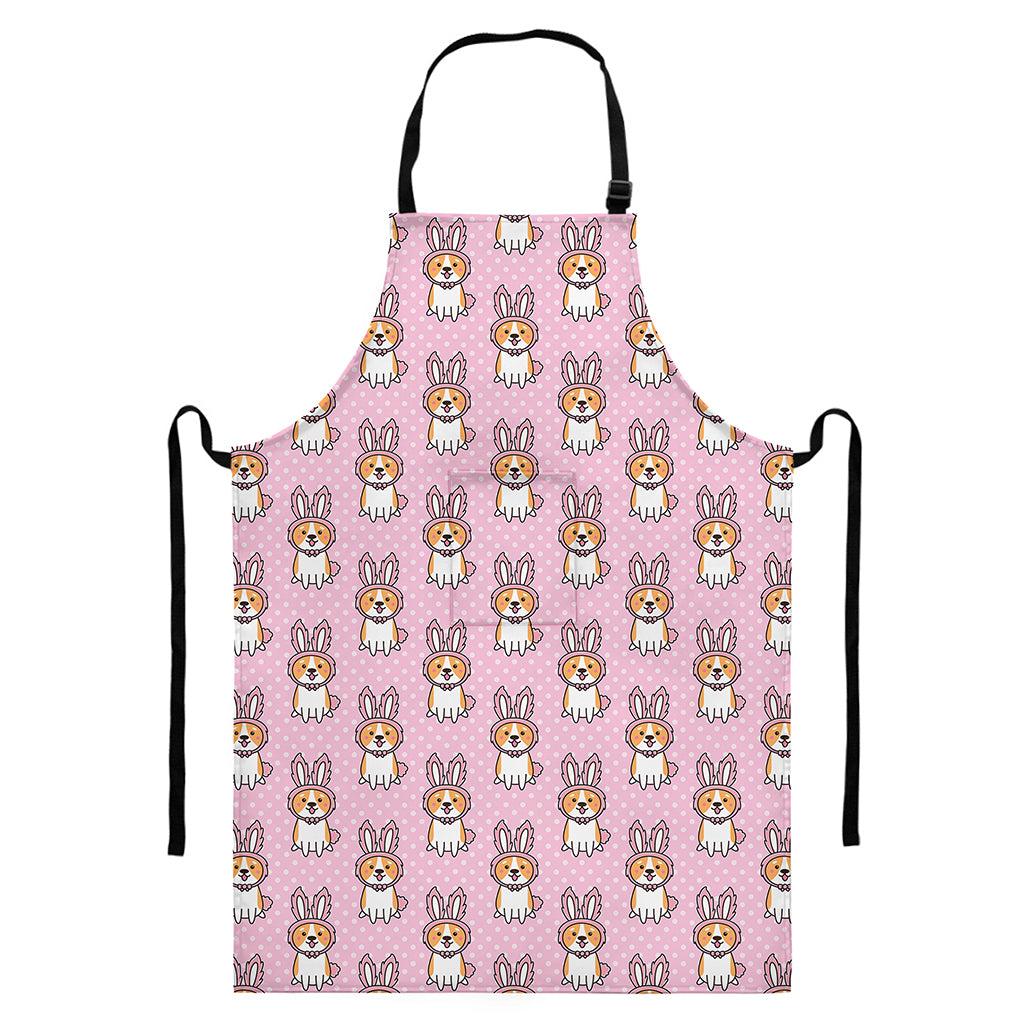 Bunny Corgi Pattern Print Bib Apron With Pocket