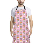 Bunny Corgi Pattern Print Bib Apron With Pocket