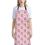 Bunny Corgi Pattern Print Bib Apron With Pocket