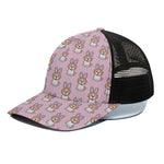Bunny Corgi Pattern Print Black Mesh Trucker Cap
