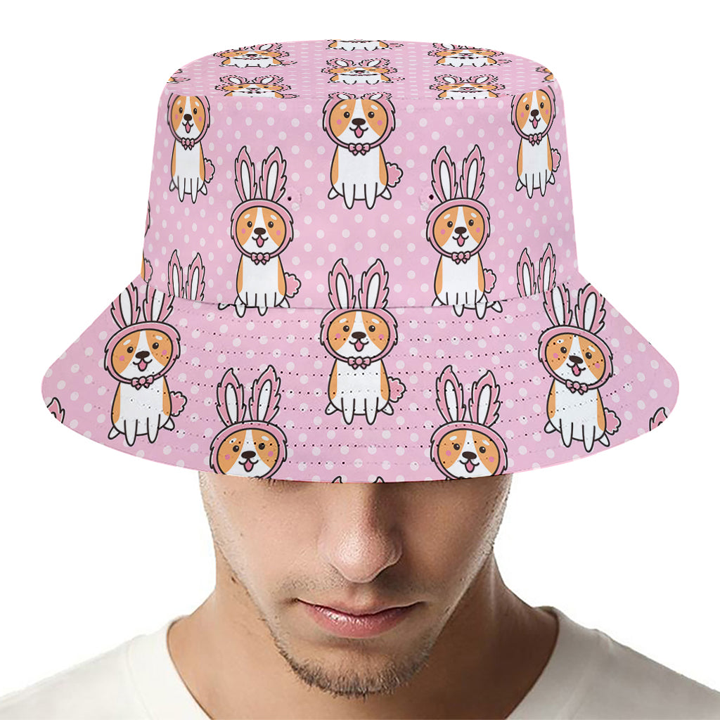 Bunny Corgi Pattern Print Bucket Hat