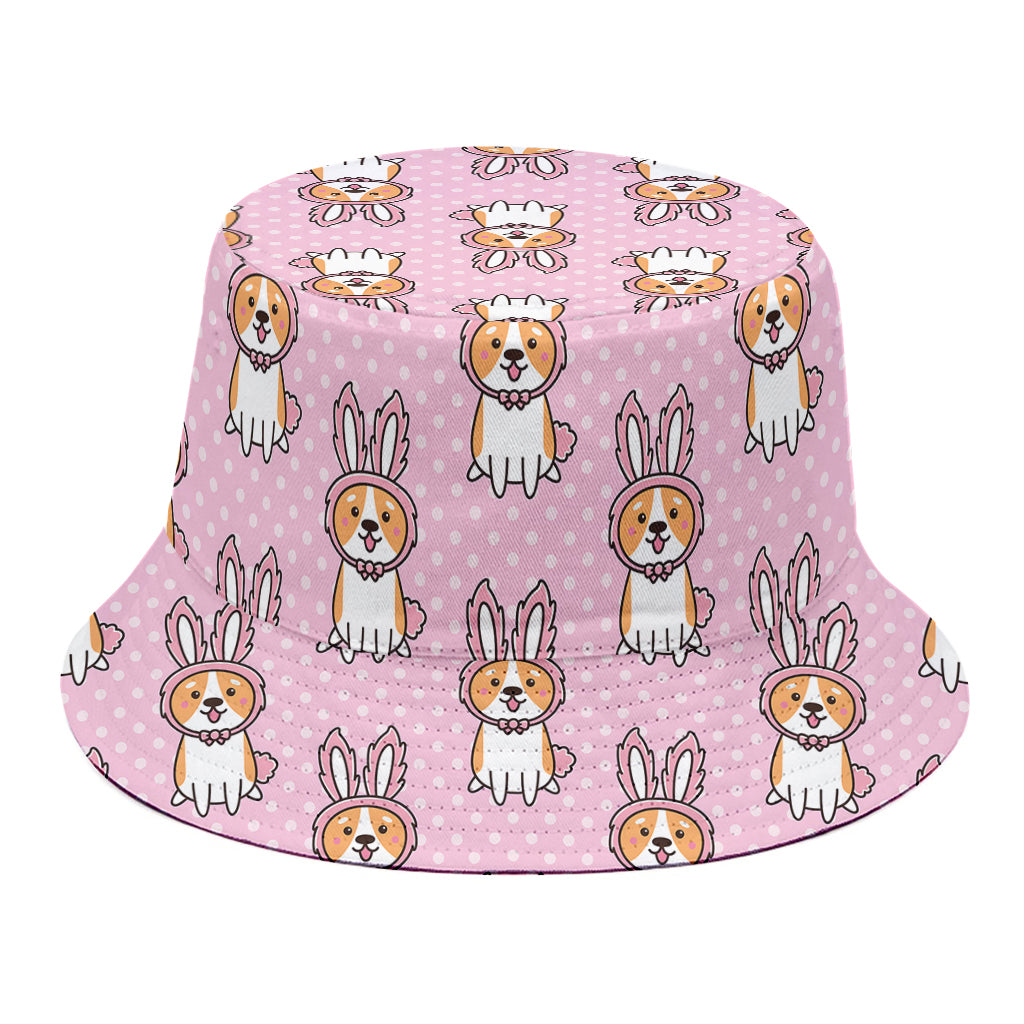 Bunny Corgi Pattern Print Bucket Hat