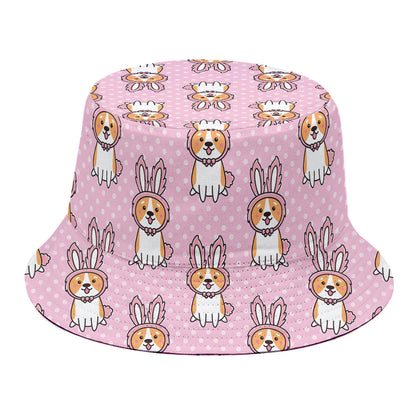 Bunny Corgi Pattern Print Bucket Hat