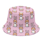 Bunny Corgi Pattern Print Bucket Hat