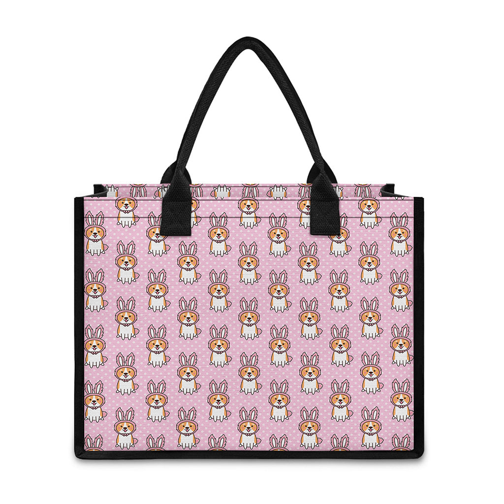 Bunny Corgi Pattern Print Canvas Tote Bag