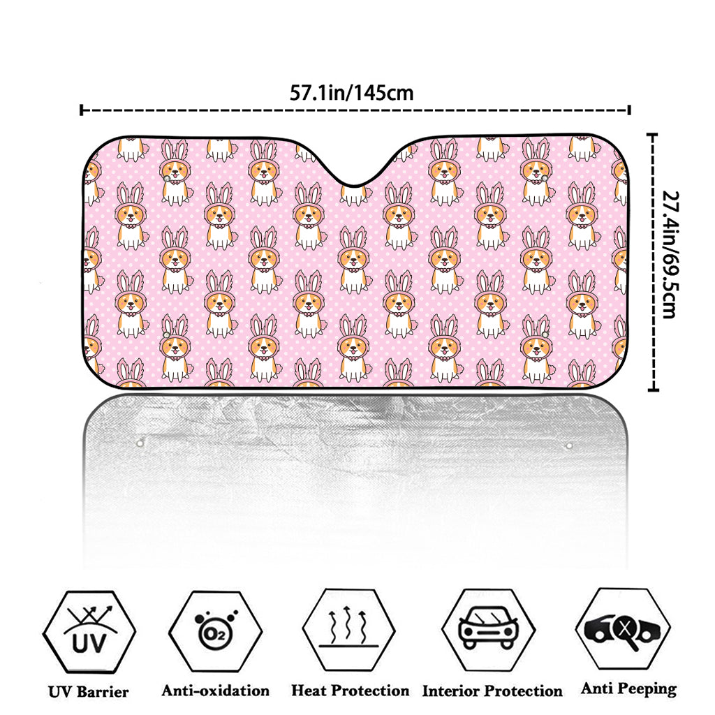 Bunny Corgi Pattern Print Car Windshield Sun Shade