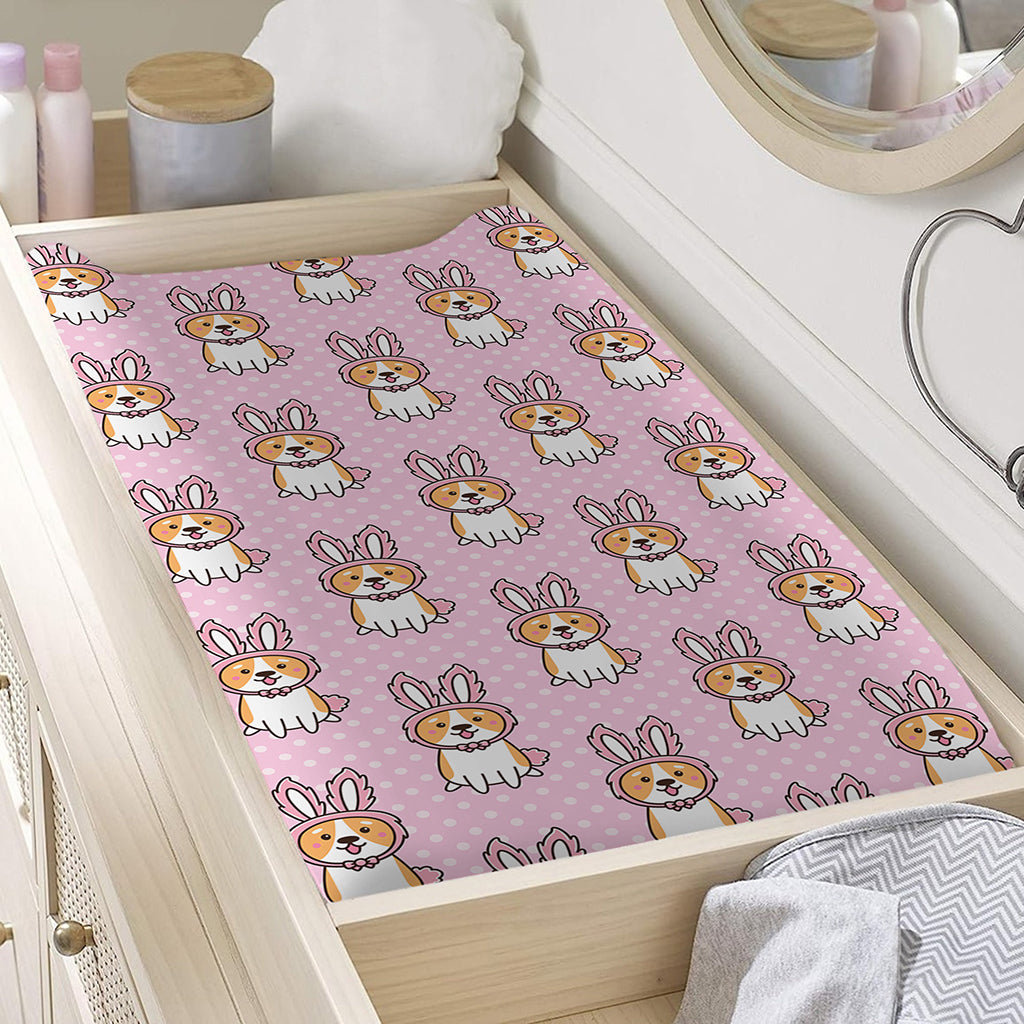 Bunny Corgi Pattern Print Changing Pad Cover