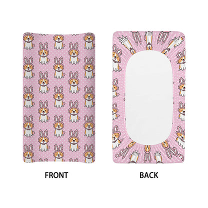 Bunny Corgi Pattern Print Changing Pad Cover