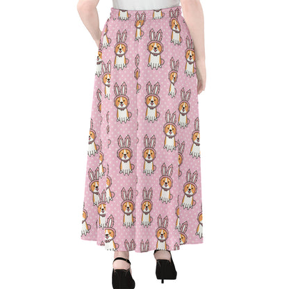 Bunny Corgi Pattern Print Chiffon Maxi Skirt