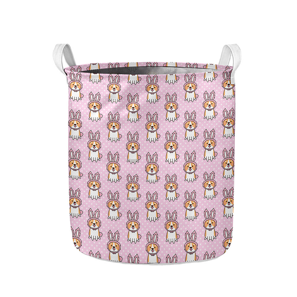 Bunny Corgi Pattern Print Collapsible Laundry Basket