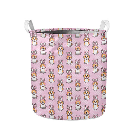 Bunny Corgi Pattern Print Collapsible Laundry Basket
