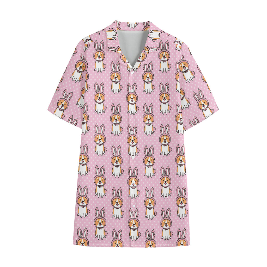Bunny Corgi Pattern Print Cotton Hawaiian Shirt
